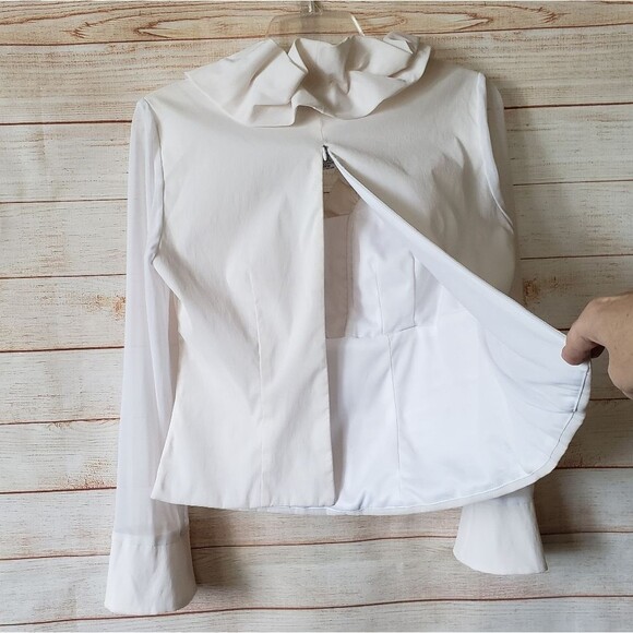 J.R Nites by Carol Lin Ruffle Neck Long Sleeve Top/Blouse Cream Size 6 - Picture 7 of 11